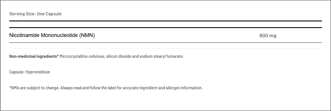 NMN-600 30 capsules - nicotinamide mononucleotide, a precursor of NAD+ | AOR